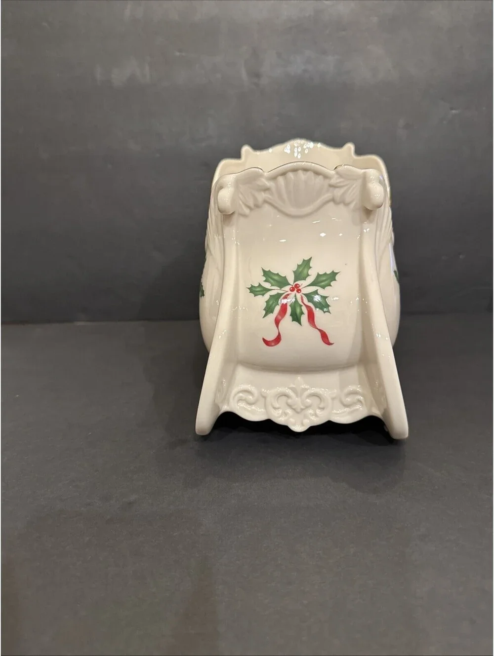 Lenox Holiday Collection Sleigh Holly Berries Gold Trim 8 3/4” L X 5” W X 7” H